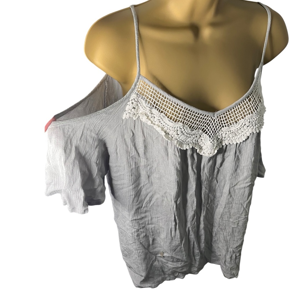 Charlotte Russe Cold Shoulder Blouse Crochet Trim Gray Juniors 2X